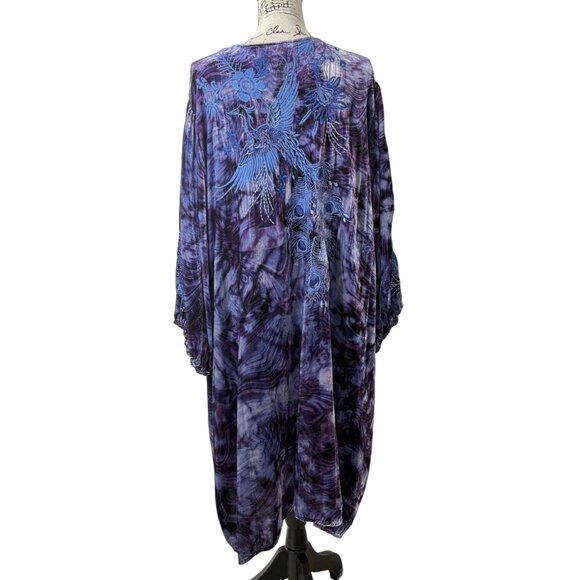 Johnny Was Azure Velvet Relaxed Dress Purple Embroidered Boho Womens Size 3X NEW - Picture 3 of 9